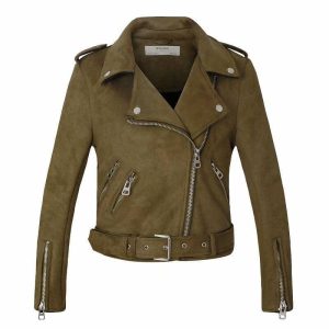 Veste biker femme - Daim kaki